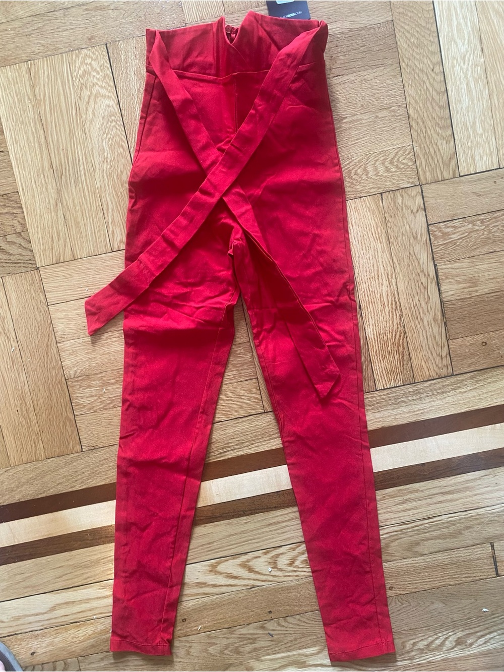 Fashion Nova Red Wrap-Front Jumpsuit Pants